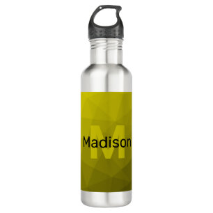 Botella De Agua Patrón de malla geométrica oscura amarilla Monogra