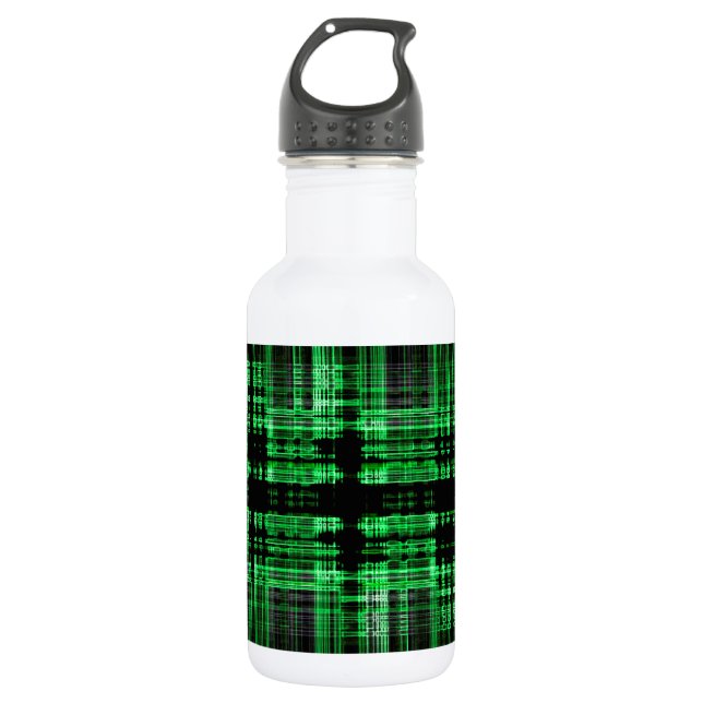 Botella De Agua Patrón de matriz verde y negro (Anverso)