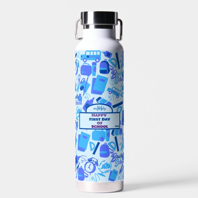 Botella De Agua Patrón de moda azul de vuelta a la escuela (Delantero)