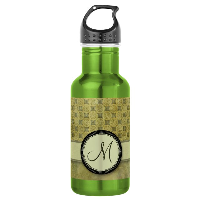 Botella De Agua Patrón de moneda verde de Apple con monograma (Anverso)