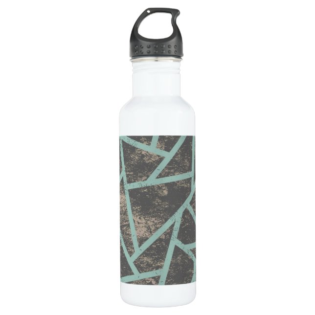 Botella De Agua Patrón de mosaico verde pálido y gris (Anverso)