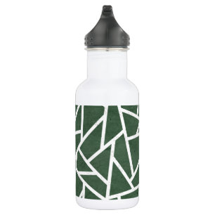 Botella De Agua Patrón de mosaico verde y blanco