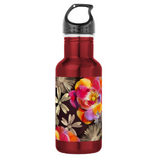 Botella De Agua Patrón de negrita floral boho - Rosa gris rosado