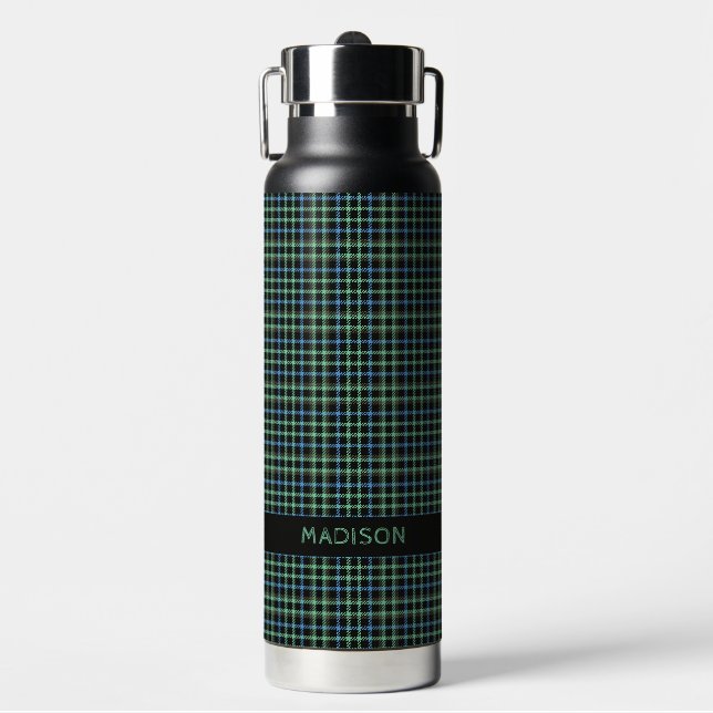 Botella De Agua Patrón de nombre personalizado / Tartán (Frente)