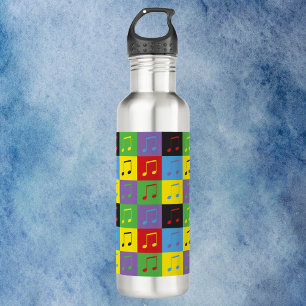 Botella De Agua Patrón de notas de música Pop Art Rainbow