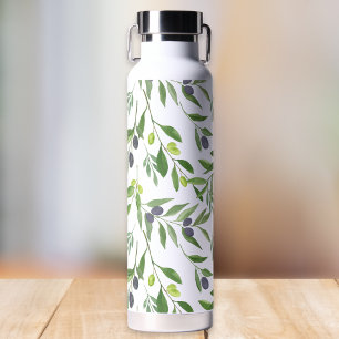 Botella De Agua Patrón de olivo de estilo francés en verde salvia 