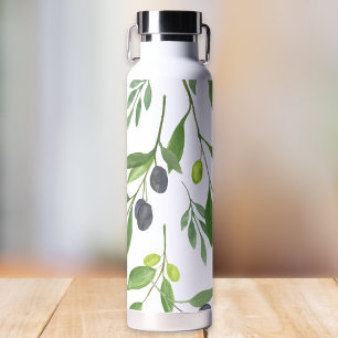 Botella De Agua Patrón de olivo de estilo francés en verde salvia 