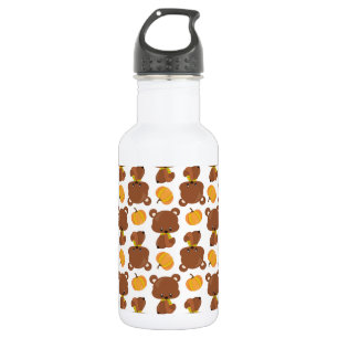 Botella De Agua Patrón de osos, osos lindos, otoño, calabazas
