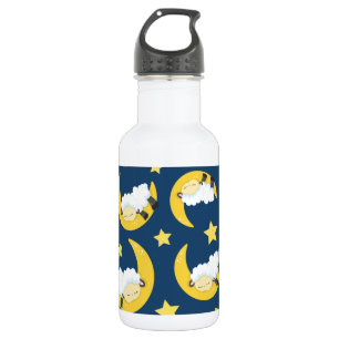 Botella De Agua Patrón de ovejas, ovejas durmiendo, luna, estrella