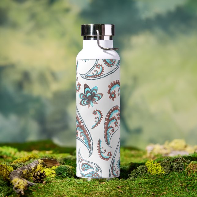 Botella De Agua Patrón de paisley floral moderno (Exterior)