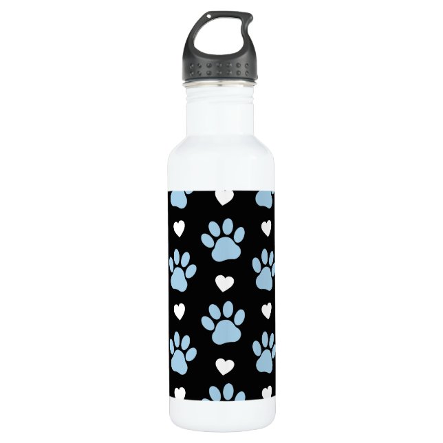 Botella De Agua Patrón De Patas, Perros, Patas Azules, Corazones B (Anverso)