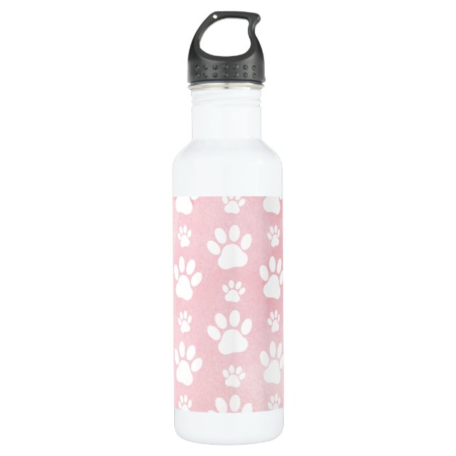 Botella De Agua Patrón De Paws, Patas Blancas, Colores De Agua, Ro (Anverso)