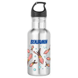 Botella De Agua Patrón de personalizado de calamar rosa gracioso