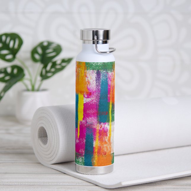 Botella De Agua Patrón de pintura arco iris abstracto (Yoga)