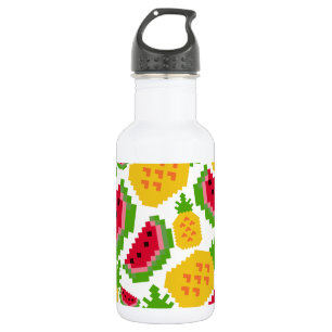 Botella De Agua Patrón de píxeles de sandía tropical y piña