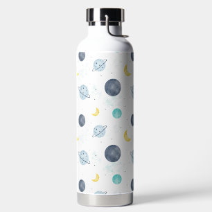 Botella De Agua Patrón de plano de espacio azul acuarela