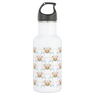 Botella De Agua Patrón de pug marrón azul