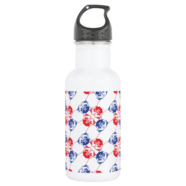 Botella De Agua Patrón de Pug rojo azul (Anverso)