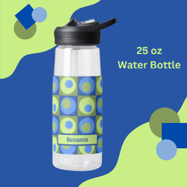 Botella De Agua Patrón de punto cuadrado personalizado azul verde
