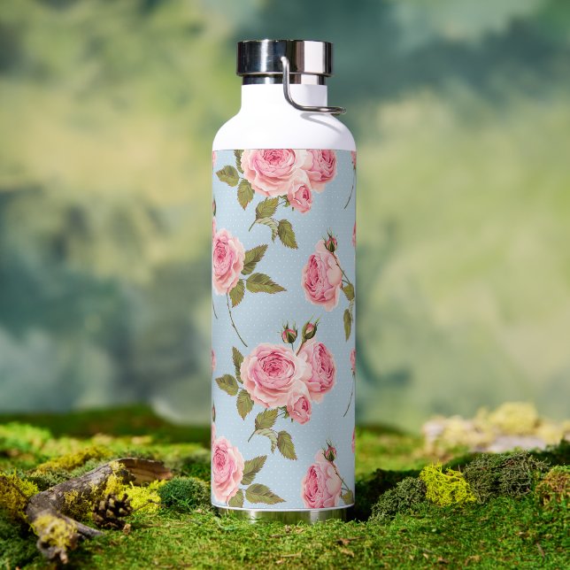 Botella De Agua Patrón de puntos de polka y rosas (Exterior)