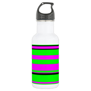 Botella De Agua Patrón de rayas color negro verde rosado caliente