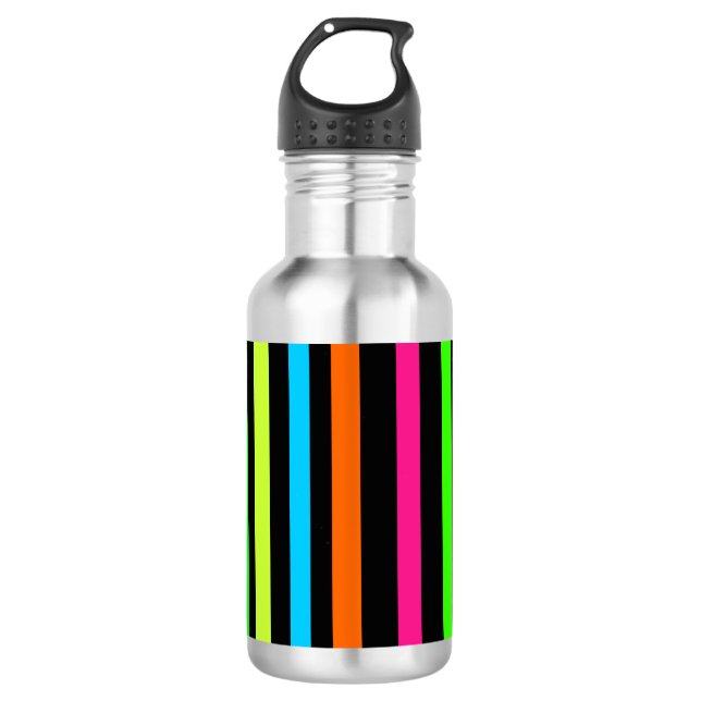 Botella De Agua Patrón de Rayas de Neón (Anverso)