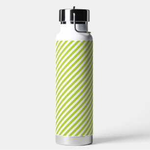Botella De Agua Patrón de rayas diagonales verde lima y blanco