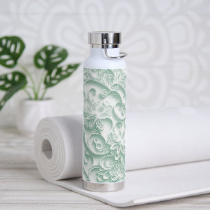 Botella De Agua Patrón de reducción del papel verde sabio
