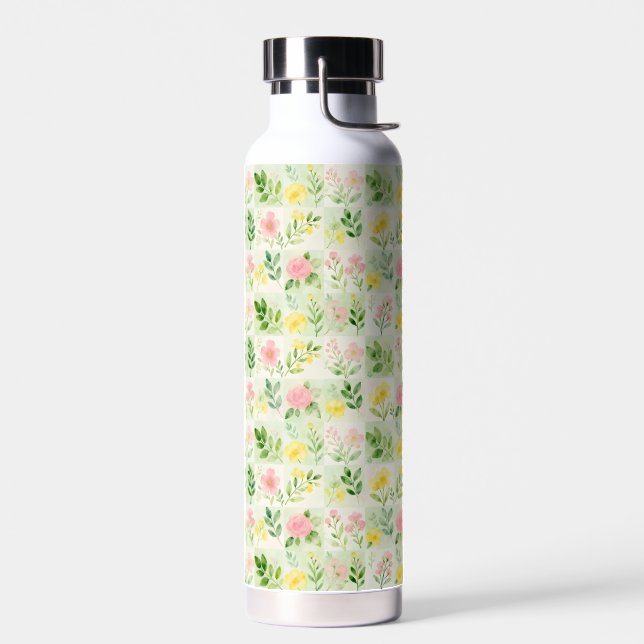 Botella De Agua Patrón de rejilla floral de acuarela (Izquierdo)