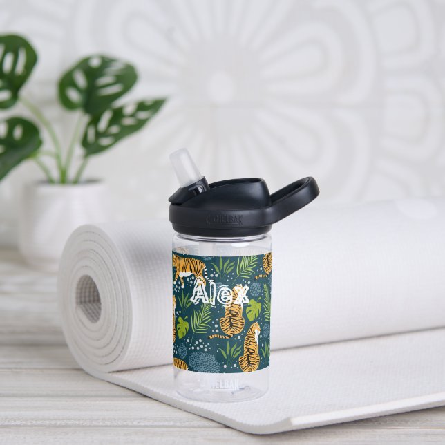 Botella De Agua Patrón de repetición del tigre Nombre personalizad (Yoga)