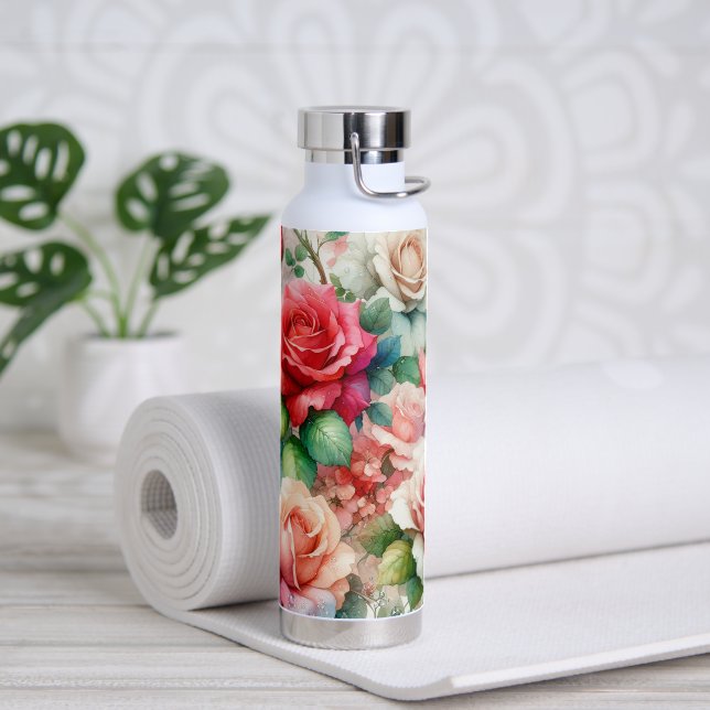 Botella De Agua Patrón de Rosa Caprichoso (Yoga)