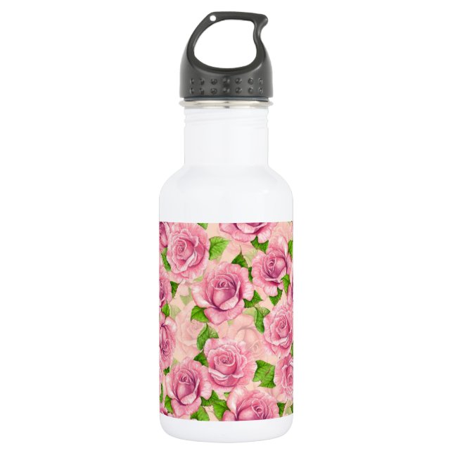 Botella De Agua Patrón de rosas de acuarela rosa (Anverso)