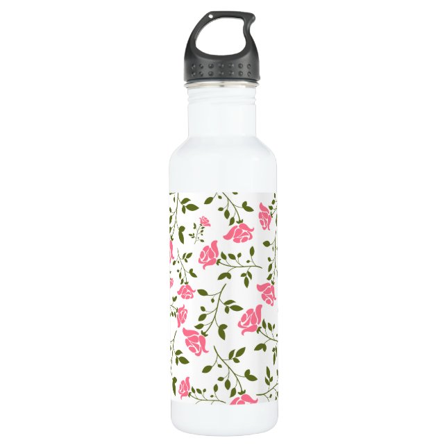 Botella De Agua Patrón de rosas rosadas estilizadas (Anverso)