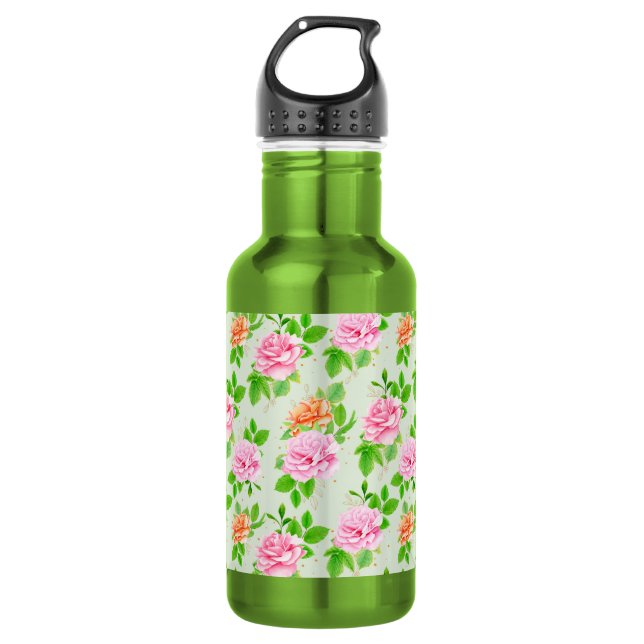 Botella De Agua Patrón de Rosas Rosadas Florales (Anverso)