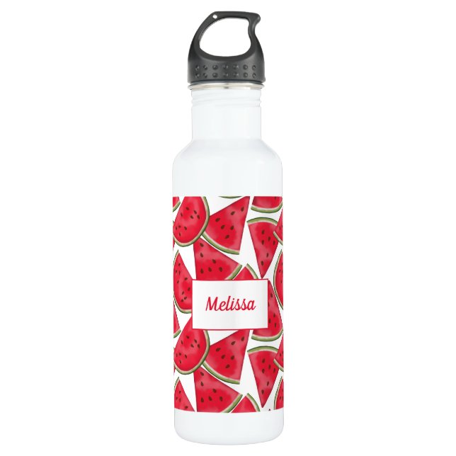 Botella De Agua Patrón de sandía con nombre personalizado (Anverso)