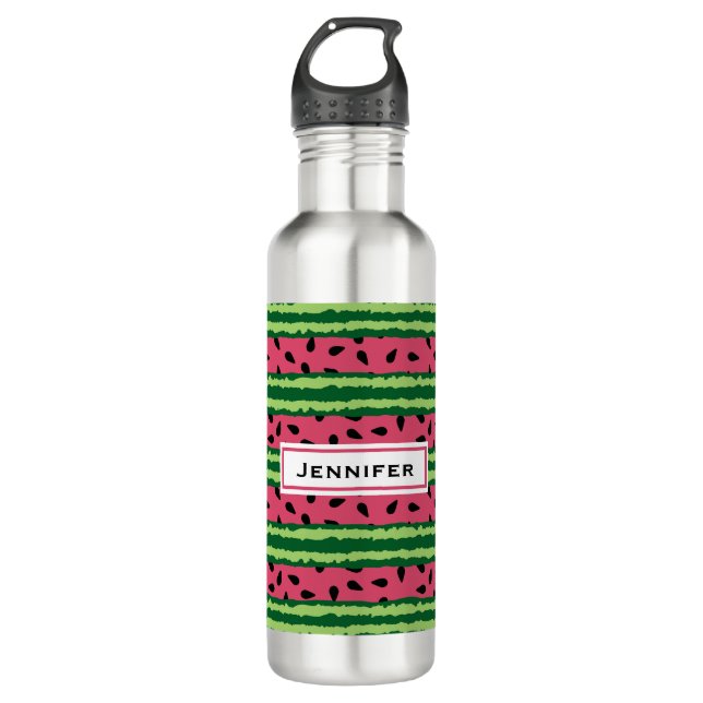 Botella De Agua Patrón de sandía cúpula rosa y verde (Anverso)