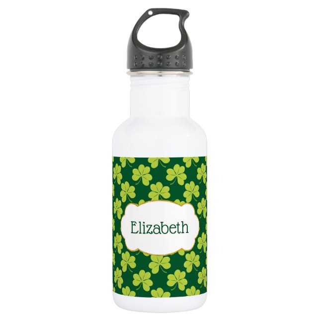 Botella De Agua Patrón de Shamrock de Atractivo Verde (Anverso)