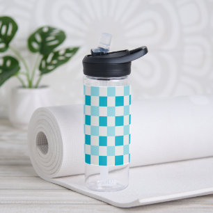 Botella De Agua Patrón De Tablero Blanco Y Azul