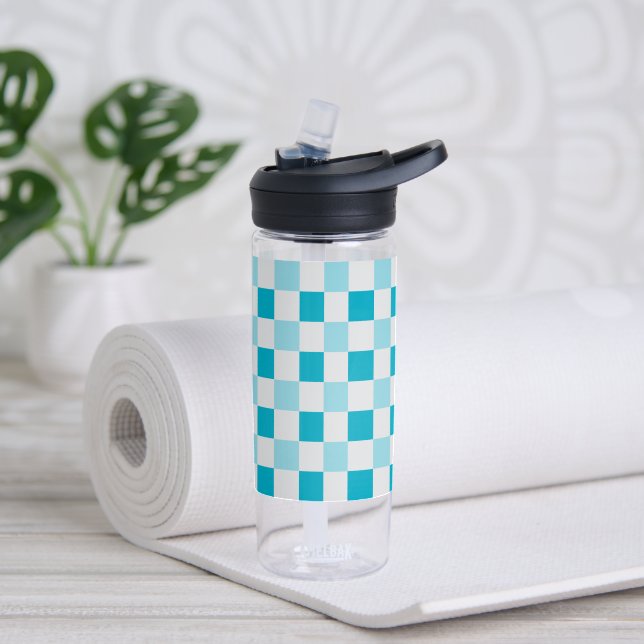 Botella De Agua Patrón De Tablero Blanco Y Azul (Yoga)