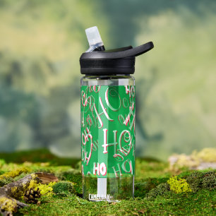 Botella De Agua Patrón de texto de Navidad HO HO HO blanco verde r
