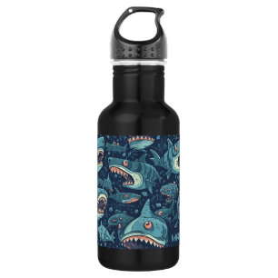 Botella De Agua Patrón de tiburones de nombre personalizado