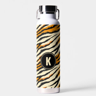 Botella De Agua Patrón de tigre negro y naranja con monograma