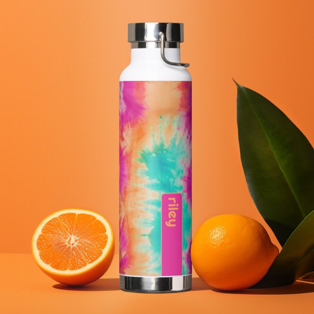 Botella De Agua Patrón de tinta de mosaico Naranja rosa caliente V (Personalized Water Bottle)