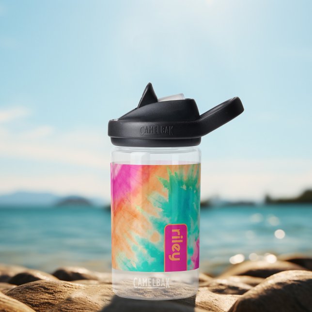 Botella De Agua Patrón de tinte de tinta caliente Naranja rosado V (Personalized Water Bottle)