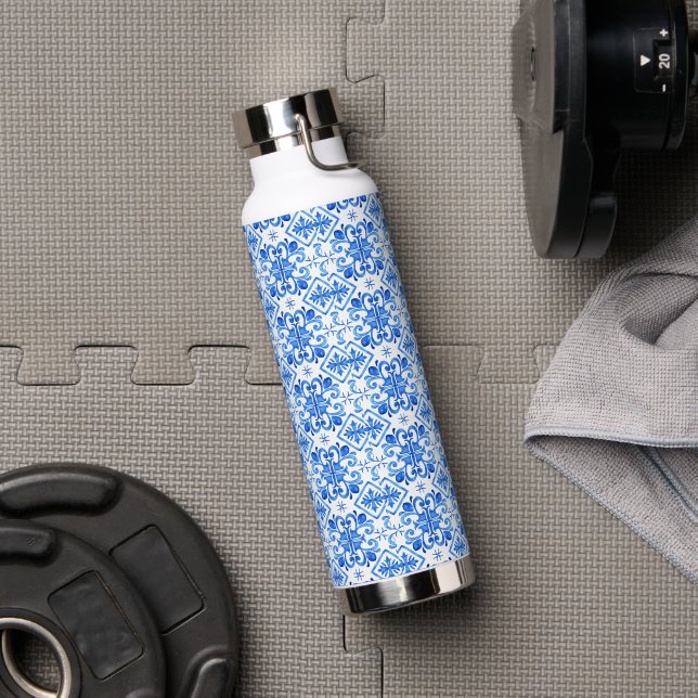 Botella De Agua Patrón de Toile Francés Azul (Gimnasio)