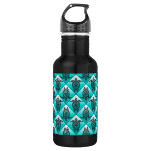 Botella De Agua Patrón de tortugas marinas chamánicas - cian