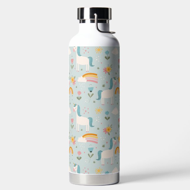 Botella De Agua Patrón de Unicornio de arcoiris pastel (Izquierda)