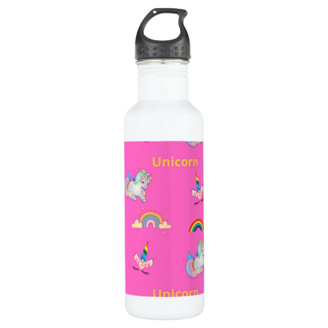 Botella De Agua Patrón de unicornio en rosa (Anverso)