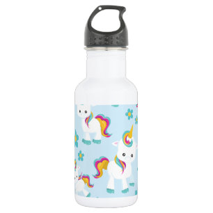 Botella De Agua Patrón de unicornios, unicornios lindos, flores