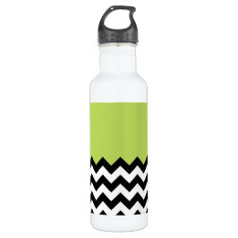 Botella De Agua Patrón de zigzag negro y blanco, chevron, verde